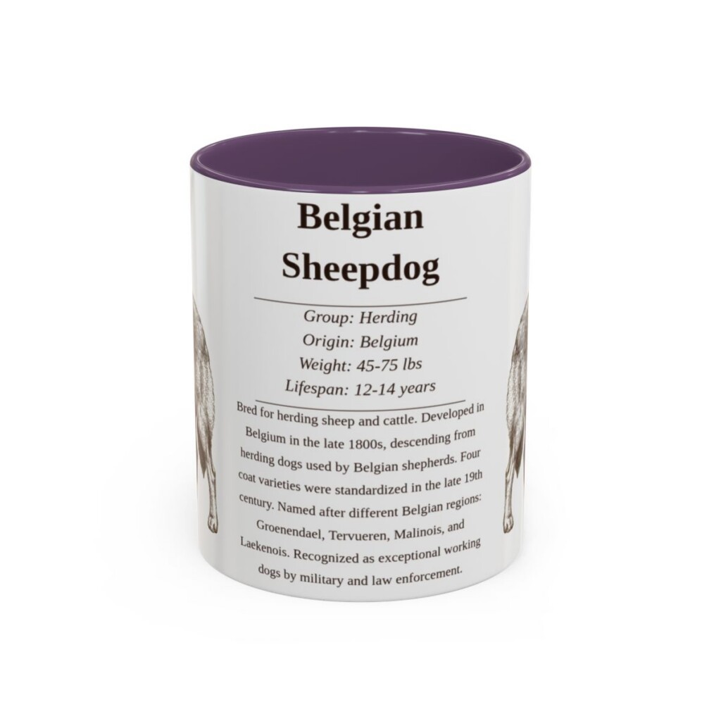 11oz Belgian Sheepdog Mug, Illustrated Dog Breed Facts Coffee Mug, Vintage Dog Keepsake Gift
