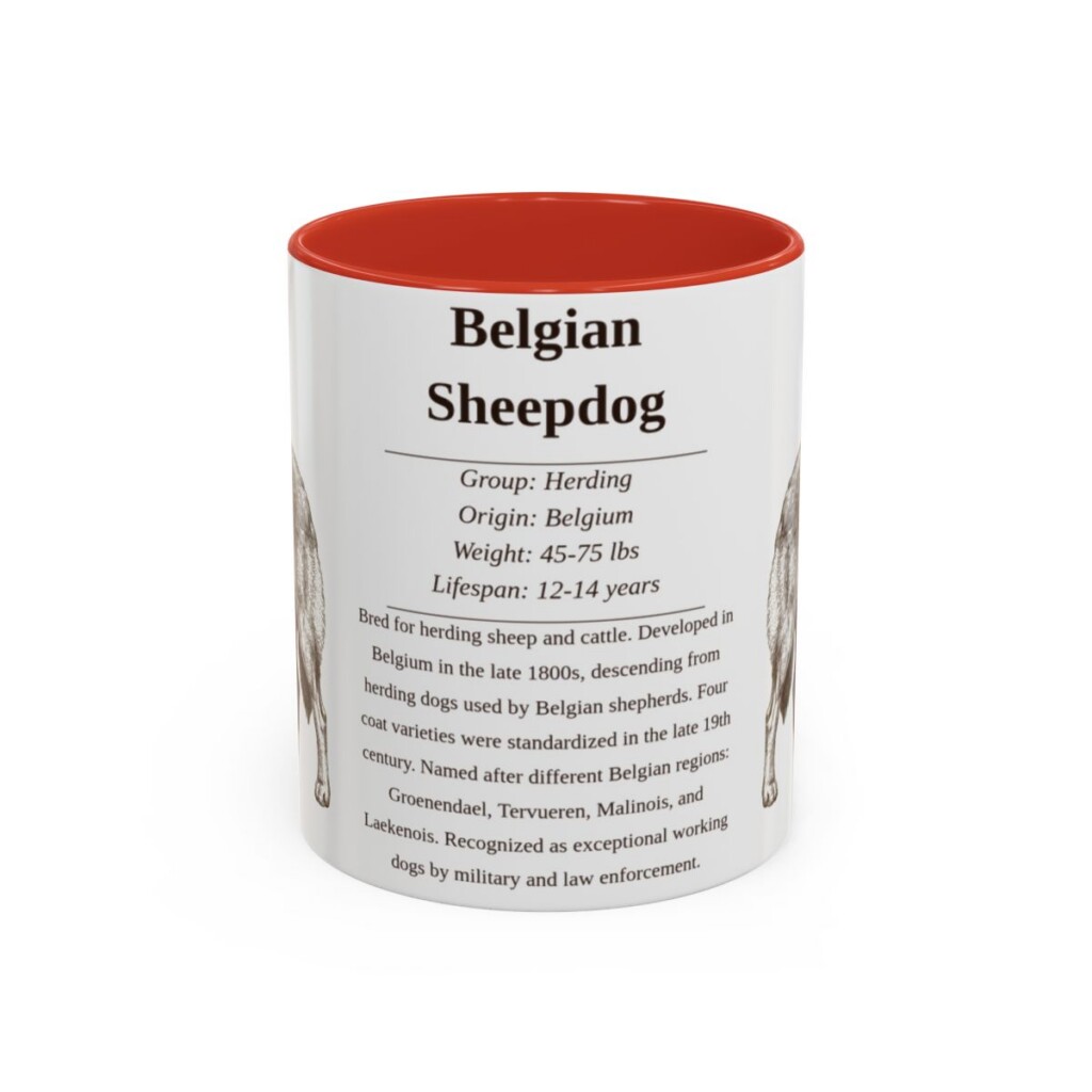 11oz Belgian Sheepdog Mug, Illustrated Dog Breed Facts Coffee Mug, Vintage Dog Keepsake Gift