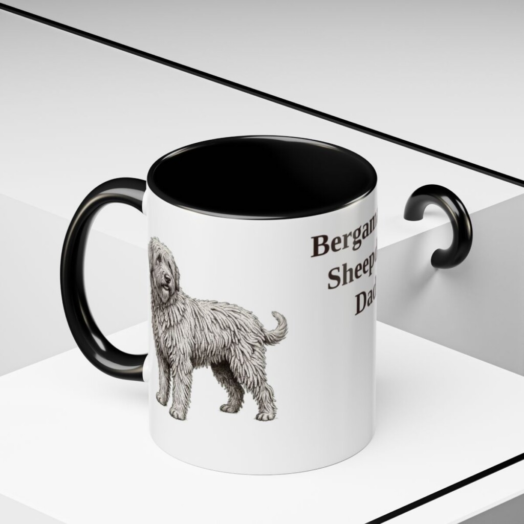 bergamasco-sheepdog-mug-dad-black-context-2-1 11oz Bergamasco Sheepdog Dog Dad Mug, Vintage Sketch Coffee Mug, Dog Dad Gift