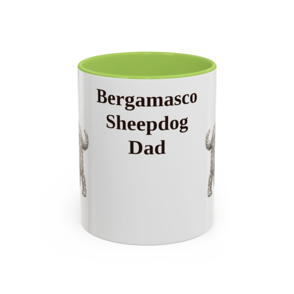 bergamasco-sheepdog-mug-dad-light-green-1 11oz Bergamasco Sheepdog Dog Dad Mug, Vintage Sketch Coffee Mug, Dog Dad Gift