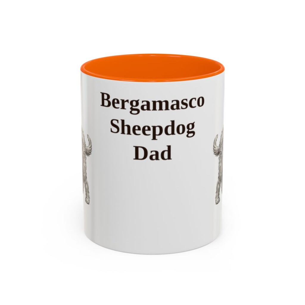 bergamasco-sheepdog-mug-dad-orange-1 11oz Bergamasco Sheepdog Dog Dad Mug, Vintage Sketch Coffee Mug, Dog Dad Gift