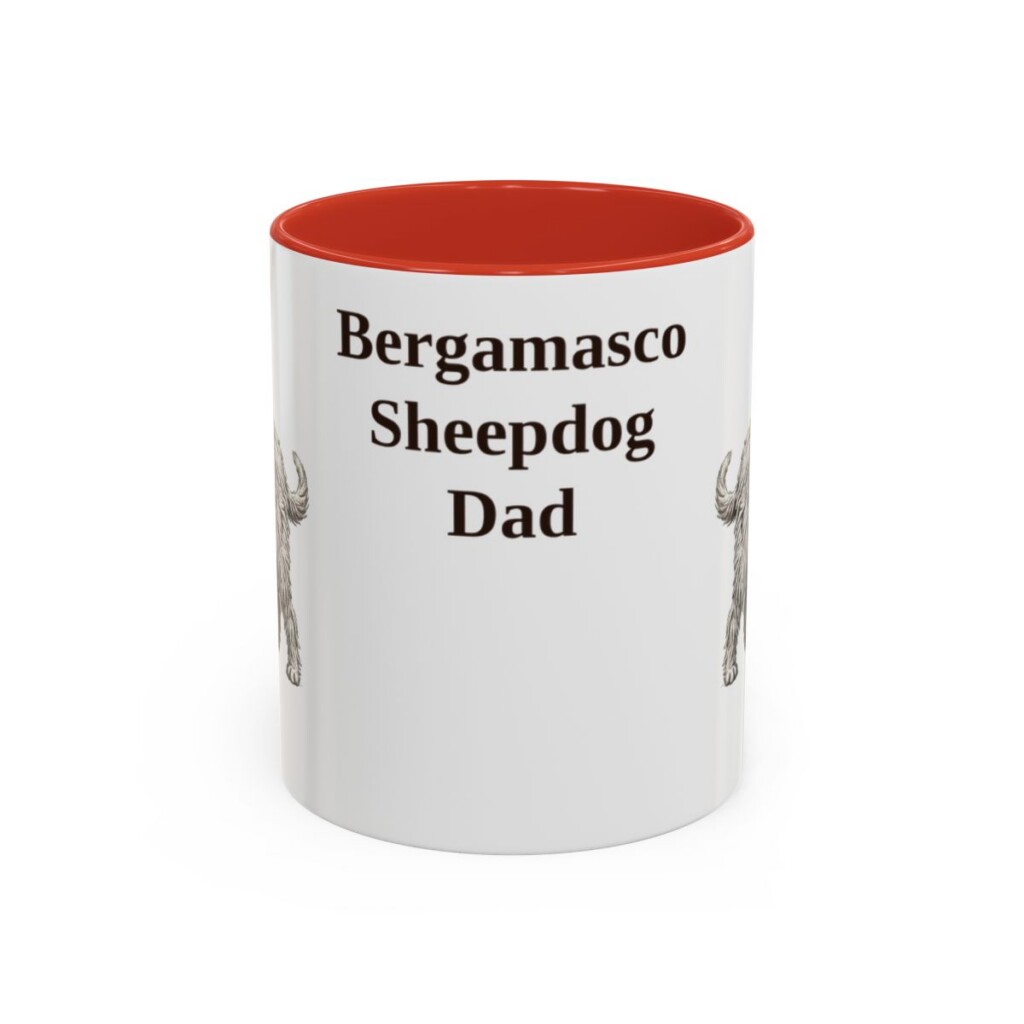 bergamasco-sheepdog-mug-dad-red-1 11oz Bergamasco Sheepdog Dog Dad Mug, Vintage Sketch Coffee Mug, Dog Dad Gift