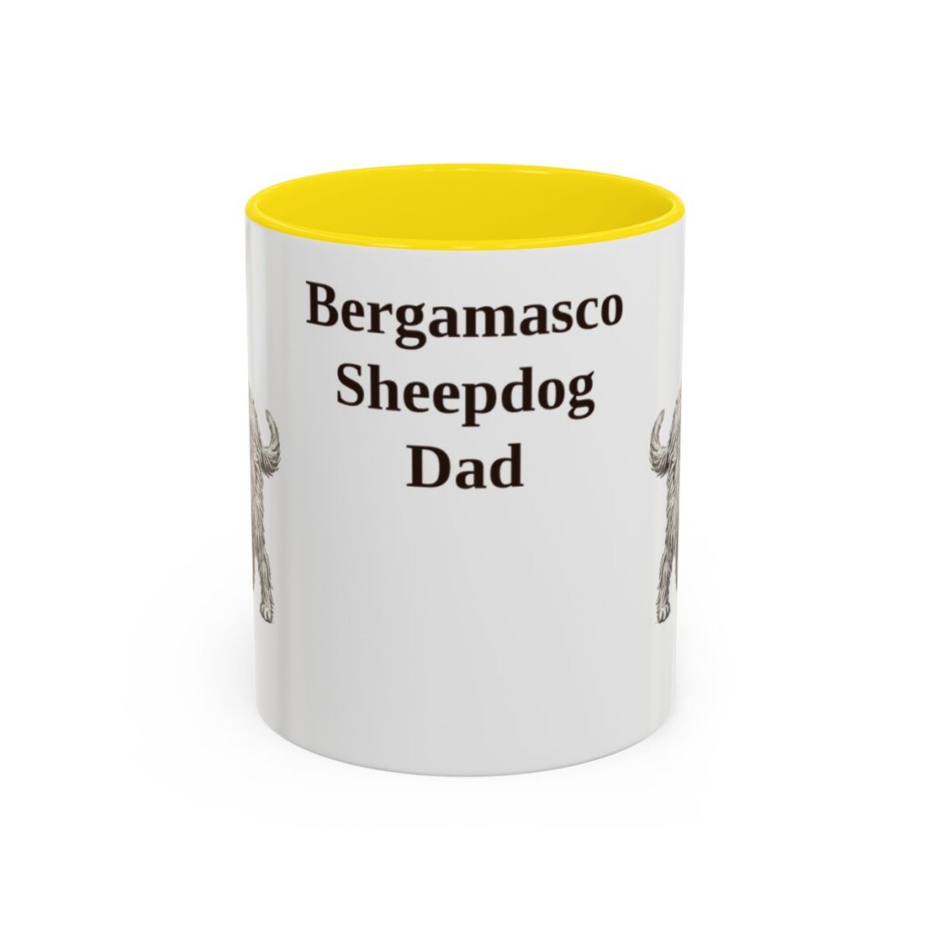 bergamasco-sheepdog-mug-dad-yellow-1 11oz Bergamasco Sheepdog Dog Dad Mug, Vintage Sketch Coffee Mug, Dog Dad Gift