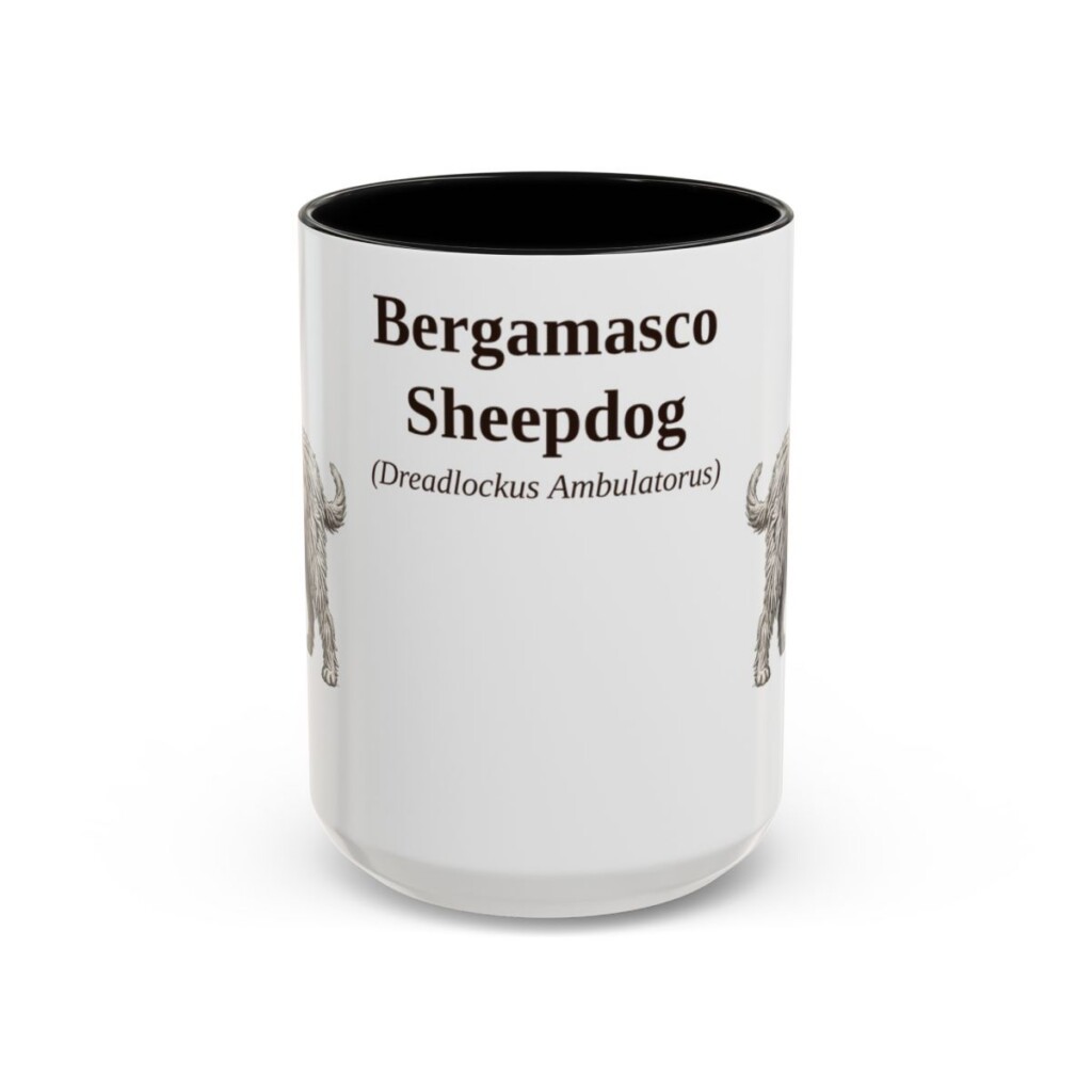 bergamasco-sheepdog-mug-latin-black-front-1 15oz Bergamasco Sheepdog Latin Mug, Bergamasco Sheepdog, Vintage Dog Coffee Mug, Dog Lover Gift