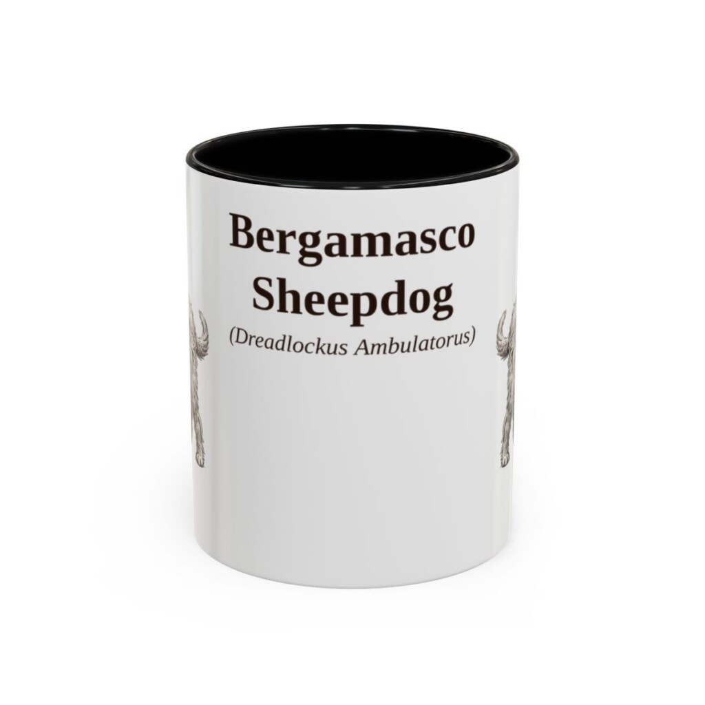 bergamasco-sheepdog-mug-latin-black-front-3 11oz Bergamasco Sheepdog Latin Mug, Bergamasco Sheepdog, Vintage Dog Coffee Mug, Dog Lover Gift