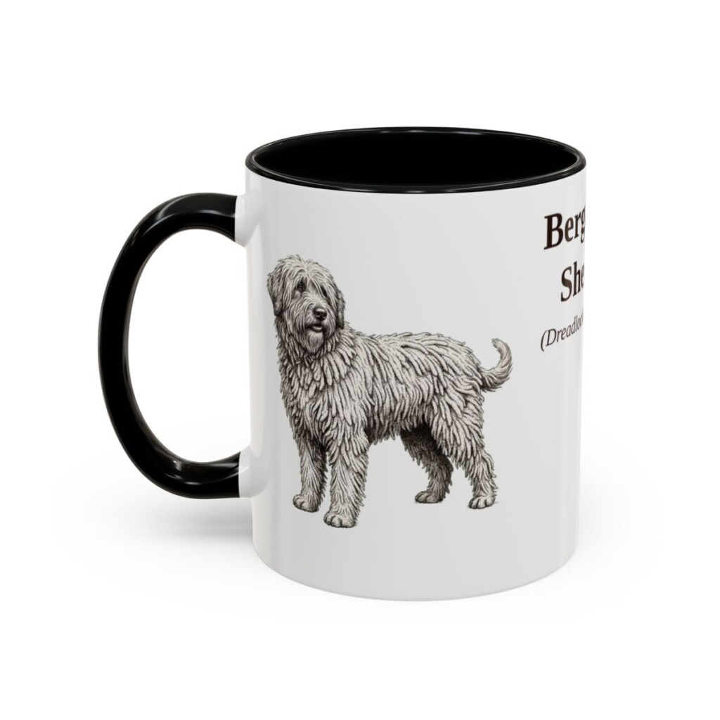 bergamasco-sheepdog-mug-latin-black-left-3 11oz Bergamasco Sheepdog Latin Mug, Bergamasco Sheepdog, Vintage Dog Coffee Mug, Dog Lover Gift