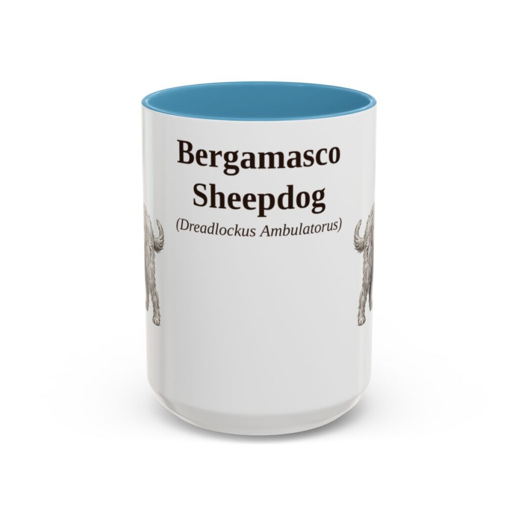bergamasco-sheepdog-mug-latin-light-blue-1 15oz Bergamasco Sheepdog Latin Mug, Bergamasco Sheepdog, Vintage Dog Coffee Mug, Dog Lover Gift