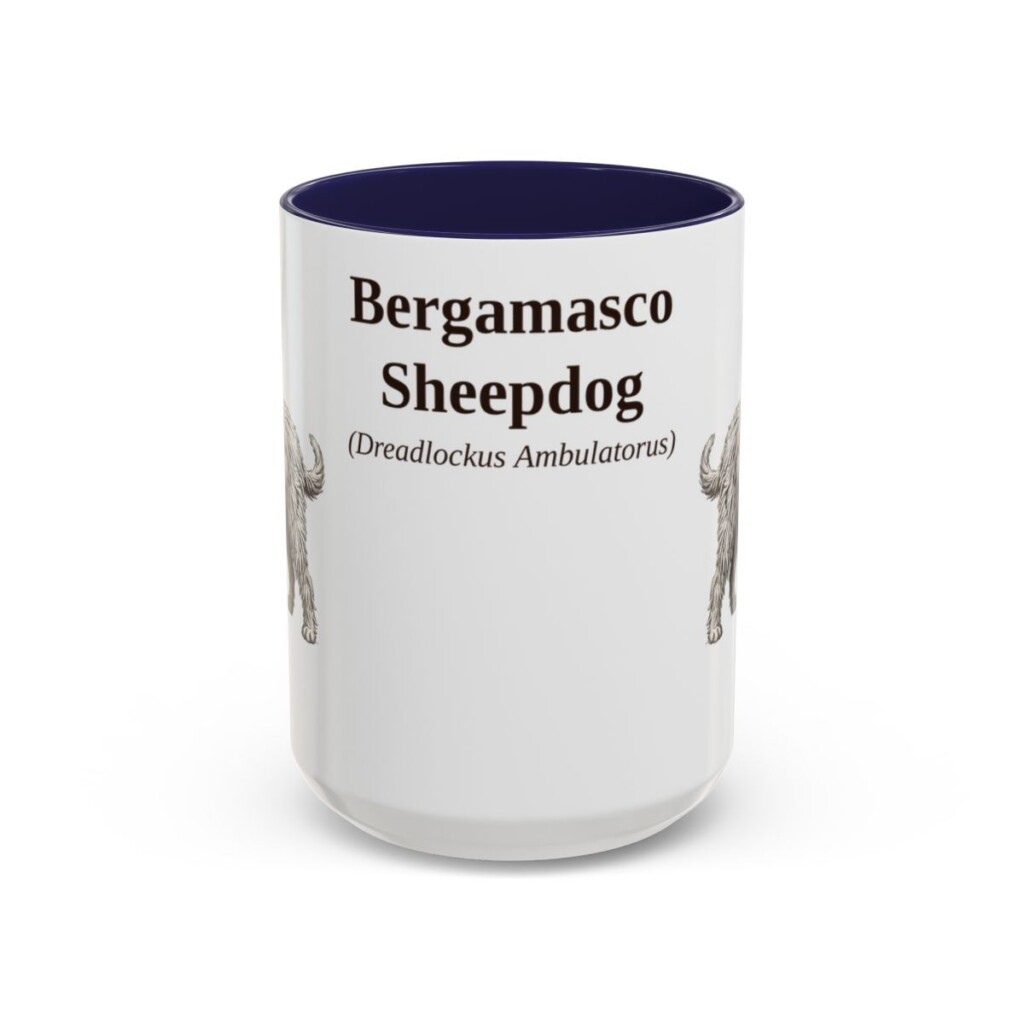 bergamasco-sheepdog-mug-latin-navy-1 15oz Bergamasco Sheepdog Latin Mug, Bergamasco Sheepdog, Vintage Dog Coffee Mug, Dog Lover Gift