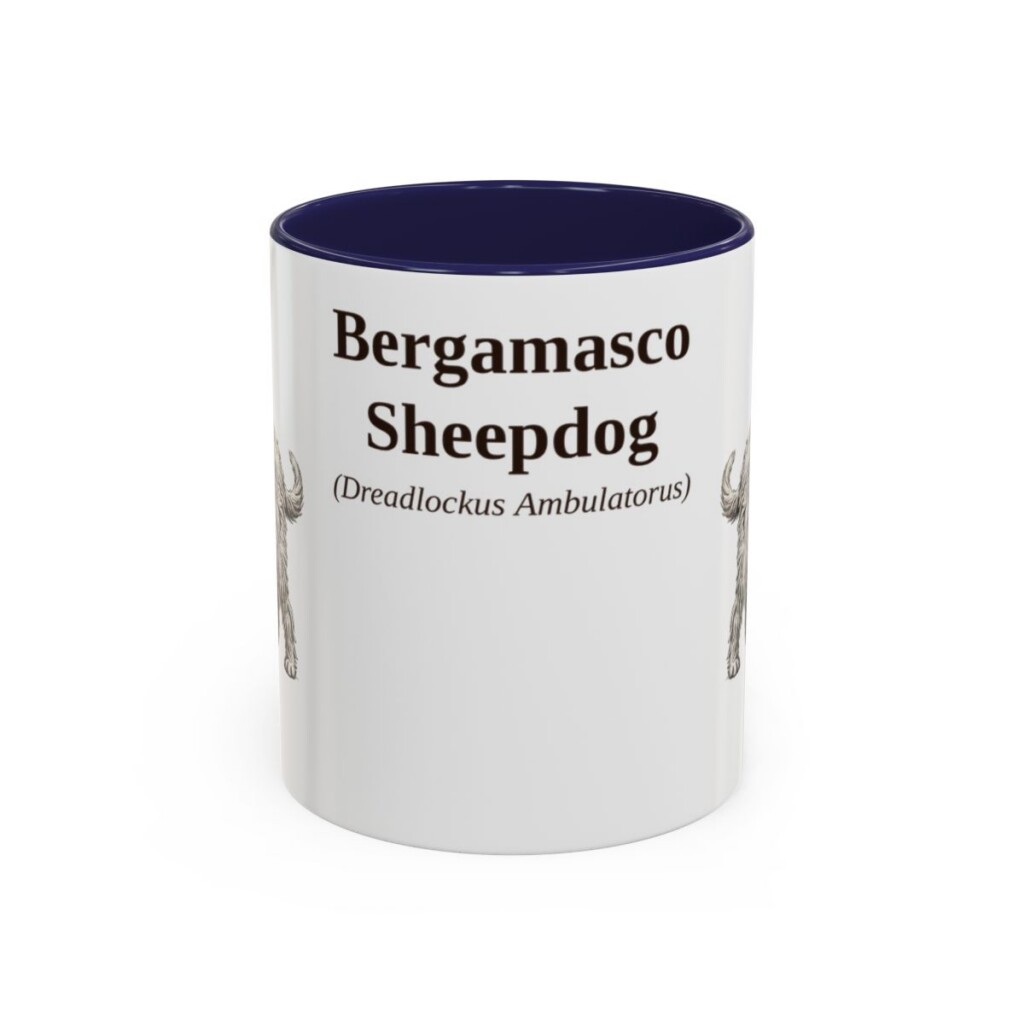 bergamasco-sheepdog-mug-latin-navy-3 11oz Bergamasco Sheepdog Latin Mug, Bergamasco Sheepdog, Vintage Dog Coffee Mug, Dog Lover Gift
