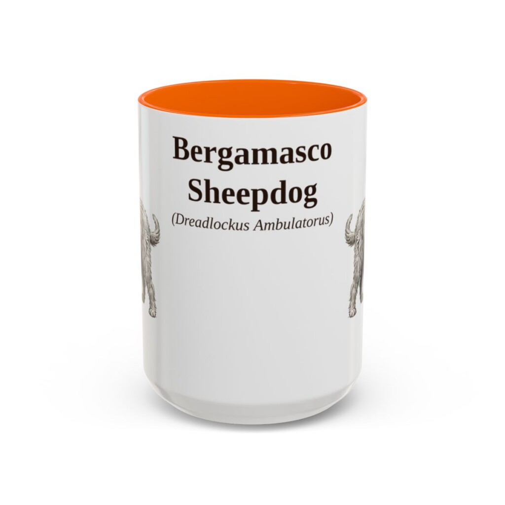 bergamasco-sheepdog-mug-latin-orange-1 15oz Bergamasco Sheepdog Latin Mug, Bergamasco Sheepdog, Vintage Dog Coffee Mug, Dog Lover Gift