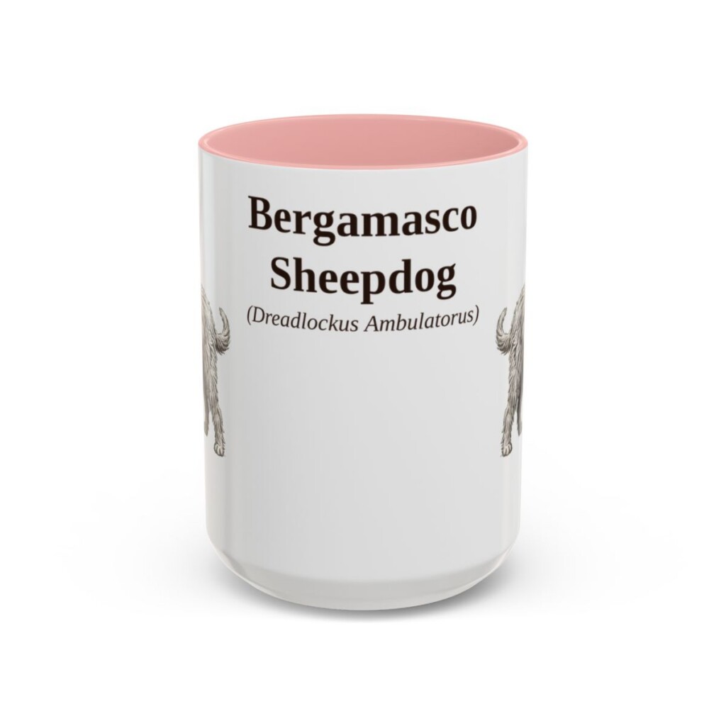 bergamasco-sheepdog-mug-latin-pink-1 15oz Bergamasco Sheepdog Latin Mug, Bergamasco Sheepdog, Vintage Dog Coffee Mug, Dog Lover Gift