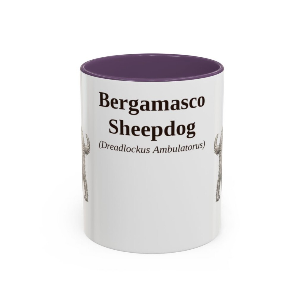 bergamasco-sheepdog-mug-latin-purple-1 11oz Bergamasco Sheepdog Latin Mug, Bergamasco Sheepdog, Vintage Dog Coffee Mug, Dog Lover Gift