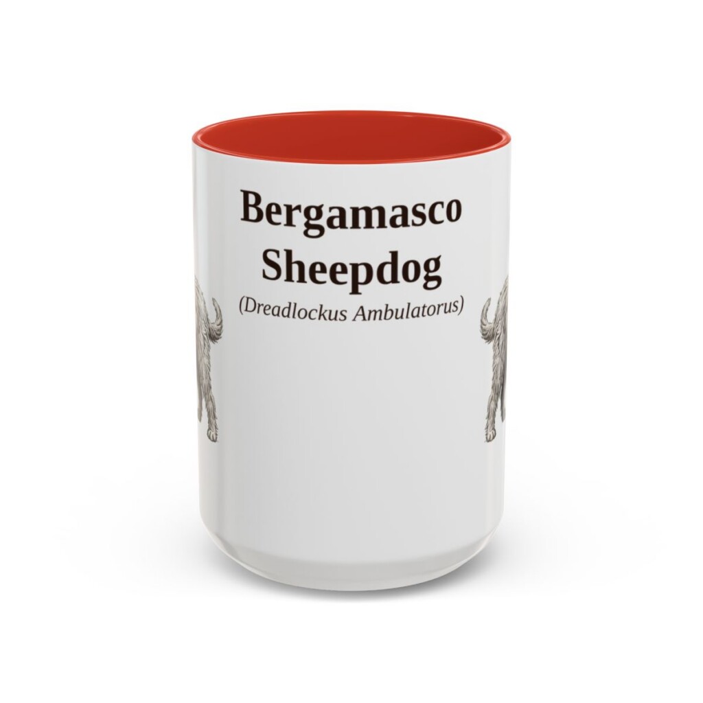 bergamasco-sheepdog-mug-latin-red-1 15oz Bergamasco Sheepdog Latin Mug, Bergamasco Sheepdog, Vintage Dog Coffee Mug, Dog Lover Gift