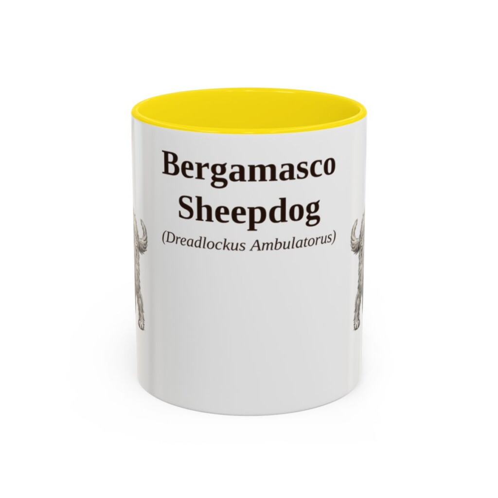bergamasco-sheepdog-mug-latin-yellow-3 11oz Bergamasco Sheepdog Latin Mug, Bergamasco Sheepdog, Vintage Dog Coffee Mug, Dog Lover Gift
