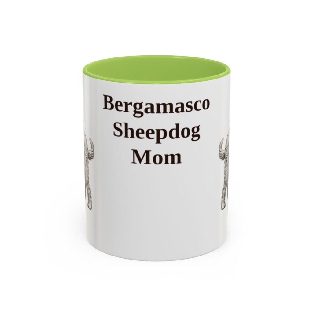 bergamasco-sheepdog-mug-mom-light-green-1 11oz Bergamasco Sheepdog Dog Mom Mug, Vintage Sketch Coffee Mug, Dog Mom Gift