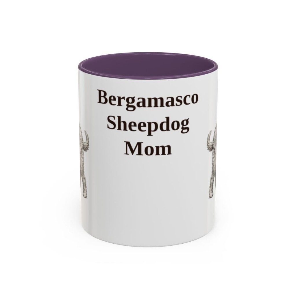 bergamasco-sheepdog-mug-mom-purple-1 11oz Bergamasco Sheepdog Dog Mom Mug, Vintage Sketch Coffee Mug, Dog Mom Gift