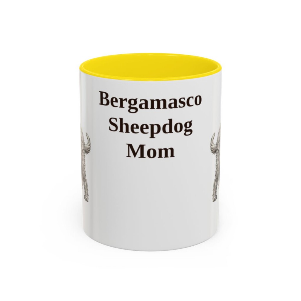 bergamasco-sheepdog-mug-mom-yellow-1 11oz Bergamasco Sheepdog Dog Mom Mug, Vintage Sketch Coffee Mug, Dog Mom Gift
