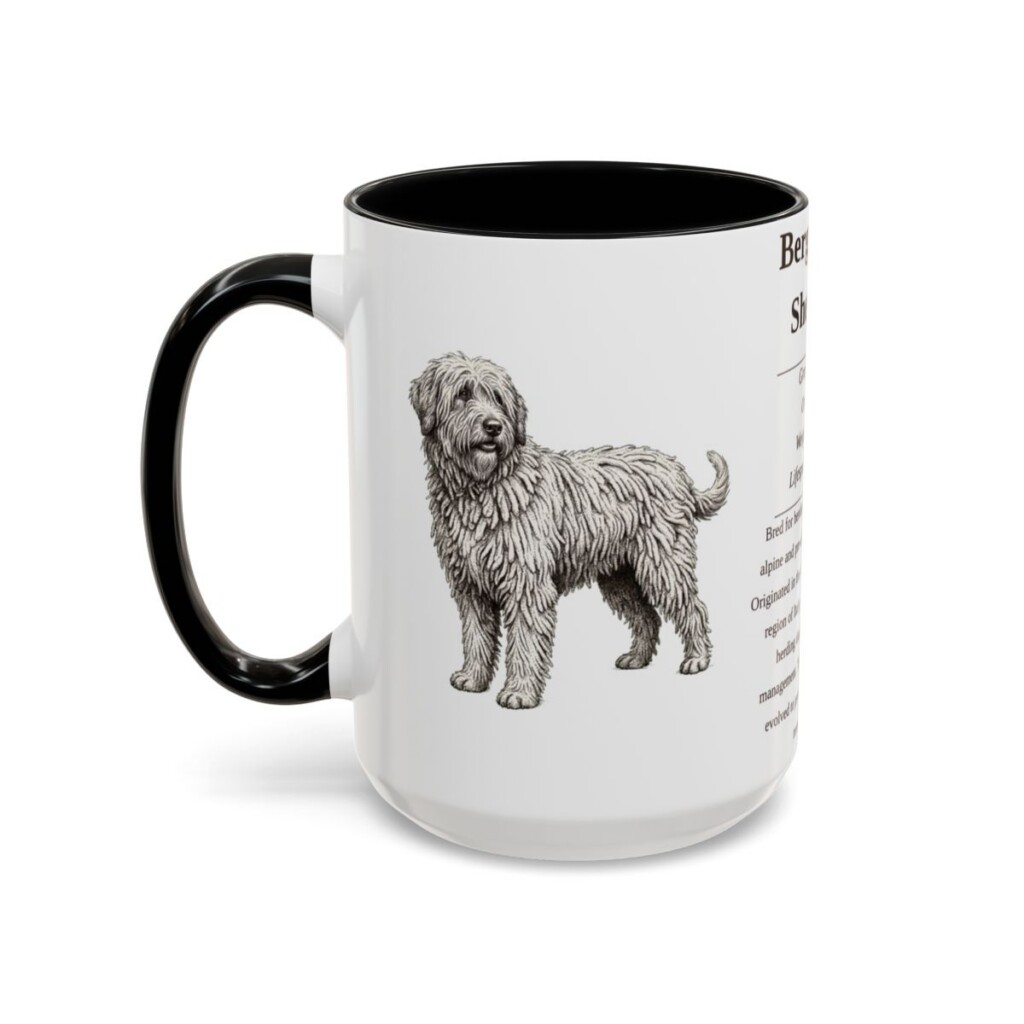 15oz Bergamasco Sheepdog Mug, Illustrated Dog Breed Facts Coffee Mug, Vintage Dog Keepsake Gift