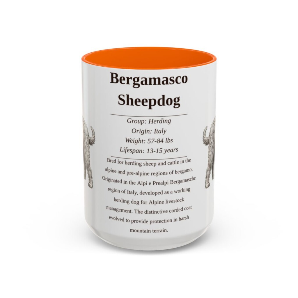 15oz Bergamasco Sheepdog Mug, Illustrated Dog Breed Facts Coffee Mug, Vintage Dog Keepsake Gift