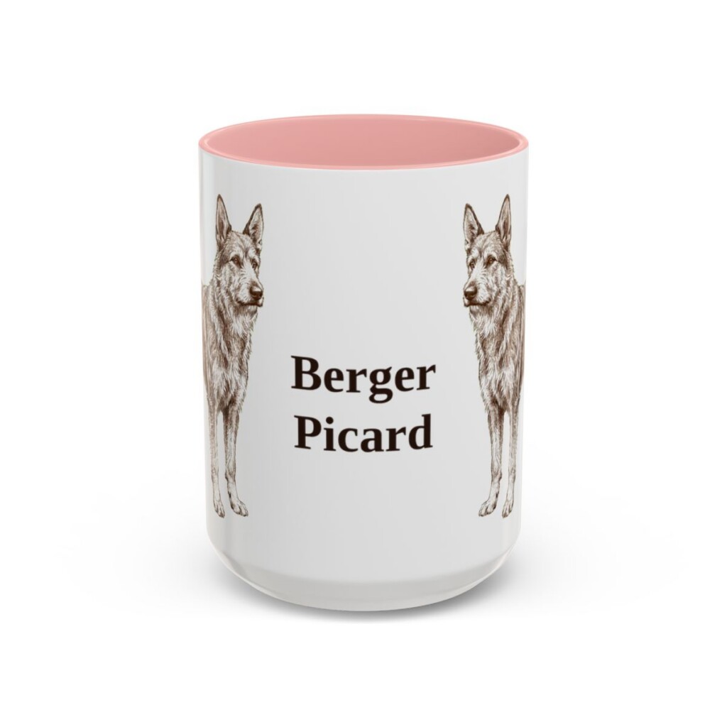 berger-picard-mug-pink-3 15oz Berger Picard Mug, Vintage Dog Portrait Coffee Mug, Dog Lover Gift