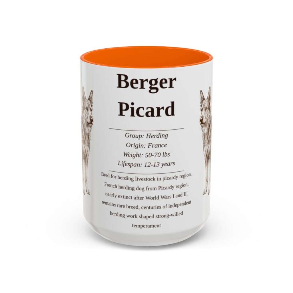 berger-picard-mug-writeup-orange-3 15oz Berger Picard Mug, Illustrated Dog Breed Facts Coffee Mug, Vintage Dog Keepsake Gift