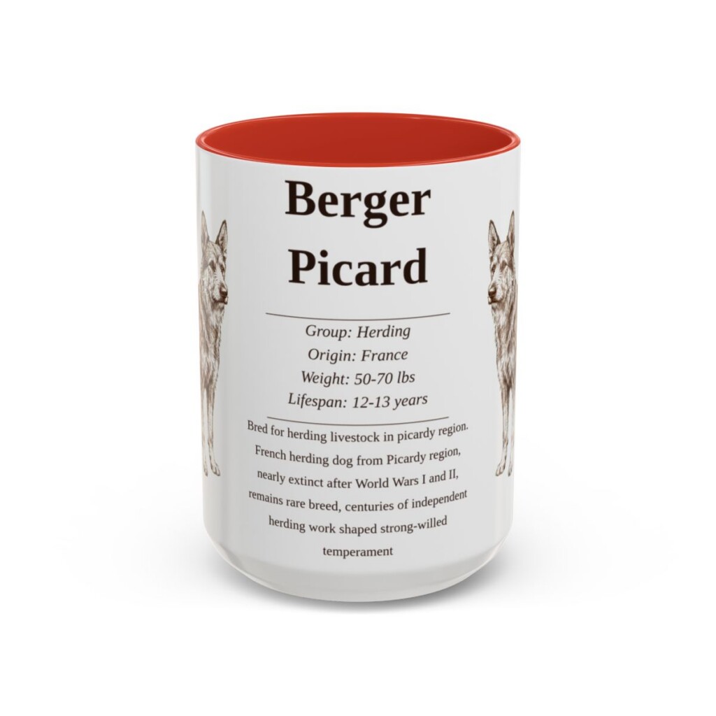 berger-picard-mug-writeup-red-3 15oz Berger Picard Mug, Illustrated Dog Breed Facts Coffee Mug, Vintage Dog Keepsake Gift