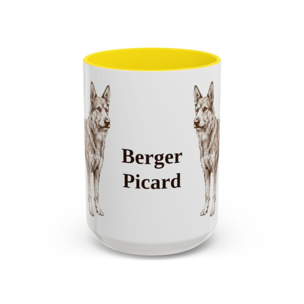 berger-picard-mug-yellow-3 15oz Berger Picard Mug, Vintage Dog Portrait Coffee Mug, Dog Lover Gift