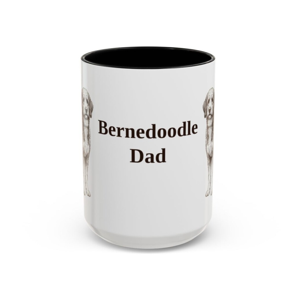 bernedoodle-mug-dad-black-front-3 15oz Bernedoodle Dog Dad Mug, Vintage Sketch Coffee Mug, Dog Dad Gift