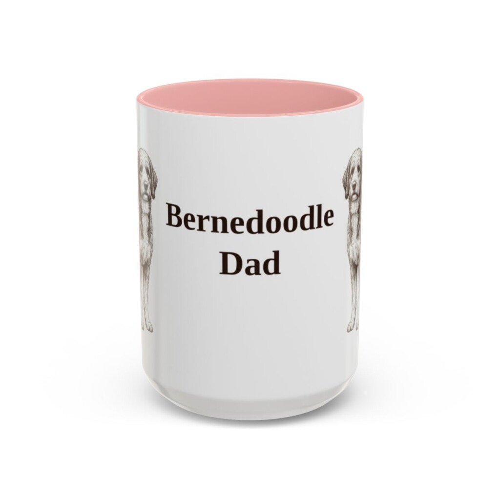 bernedoodle-mug-dad-pink-3 15oz Bernedoodle Dog Dad Mug, Vintage Sketch Coffee Mug, Dog Dad Gift
