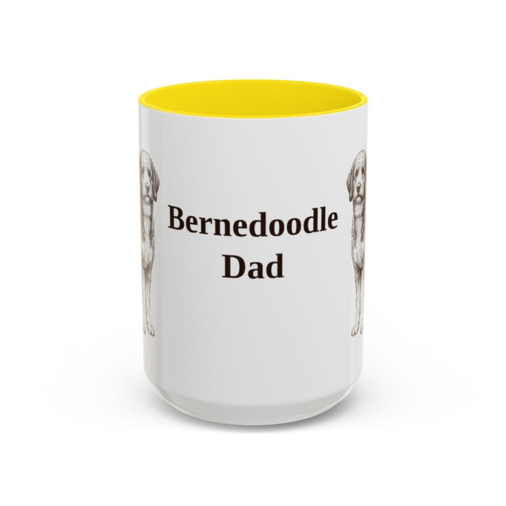 bernedoodle-mug-dad-yellow-3 15oz Bernedoodle Dog Dad Mug, Vintage Sketch Coffee Mug, Dog Dad Gift