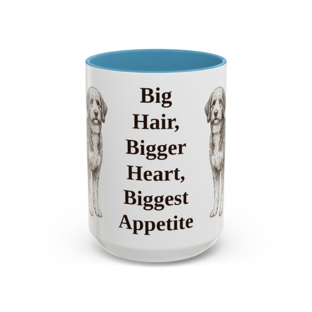 bernedoodle-mug-humor-light-blue-3 15oz Funny Bernedoodle Mug, Big Hair, Bigger Heart, Biggest Appetite, Vintage Dog Coffee Mug, Dog Lover Gift