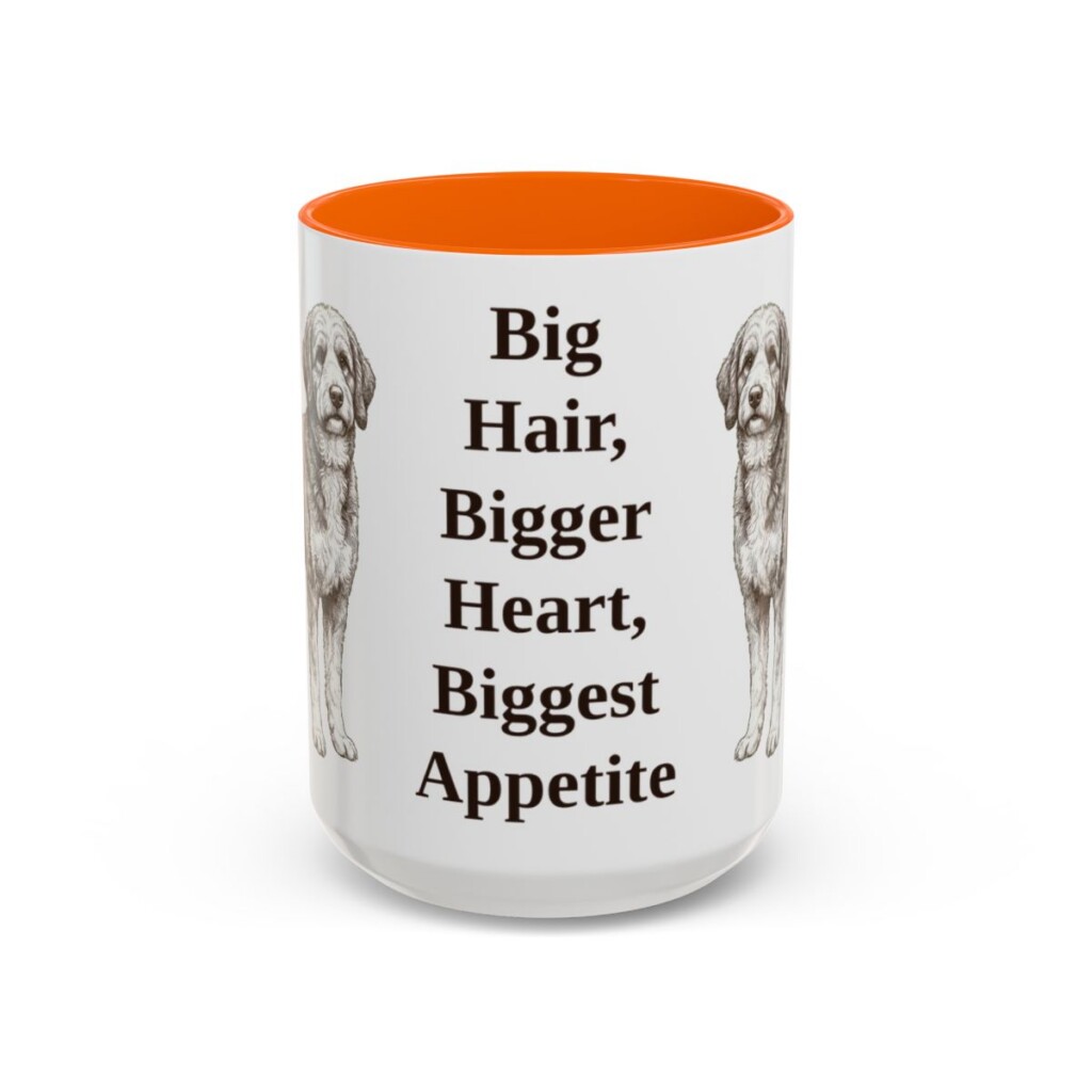 bernedoodle-mug-humor-orange-3 15oz Funny Bernedoodle Mug, Big Hair, Bigger Heart, Biggest Appetite, Vintage Dog Coffee Mug, Dog Lover Gift