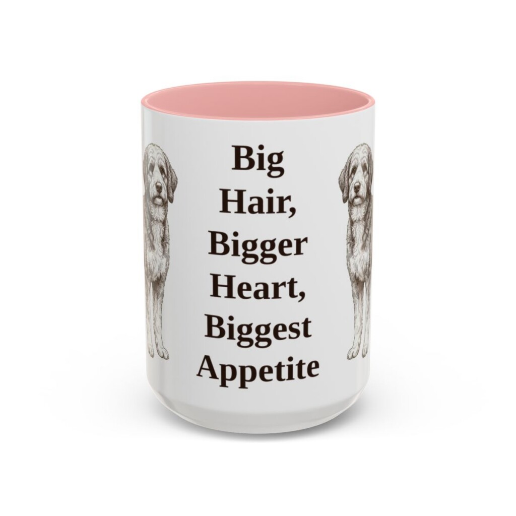 bernedoodle-mug-humor-pink-3 15oz Funny Bernedoodle Mug, Big Hair, Bigger Heart, Biggest Appetite, Vintage Dog Coffee Mug, Dog Lover Gift
