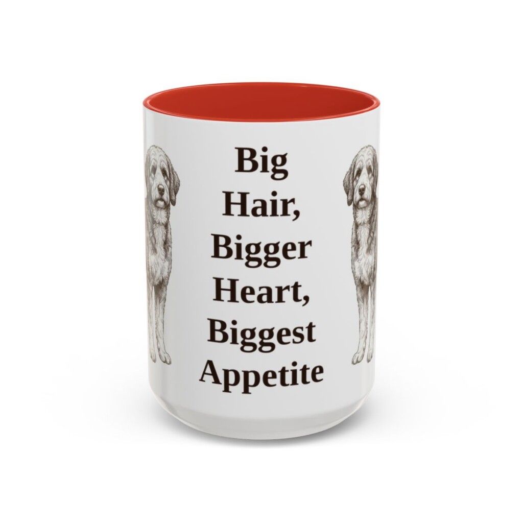 bernedoodle-mug-humor-red-3 15oz Funny Bernedoodle Mug, Big Hair, Bigger Heart, Biggest Appetite, Vintage Dog Coffee Mug, Dog Lover Gift