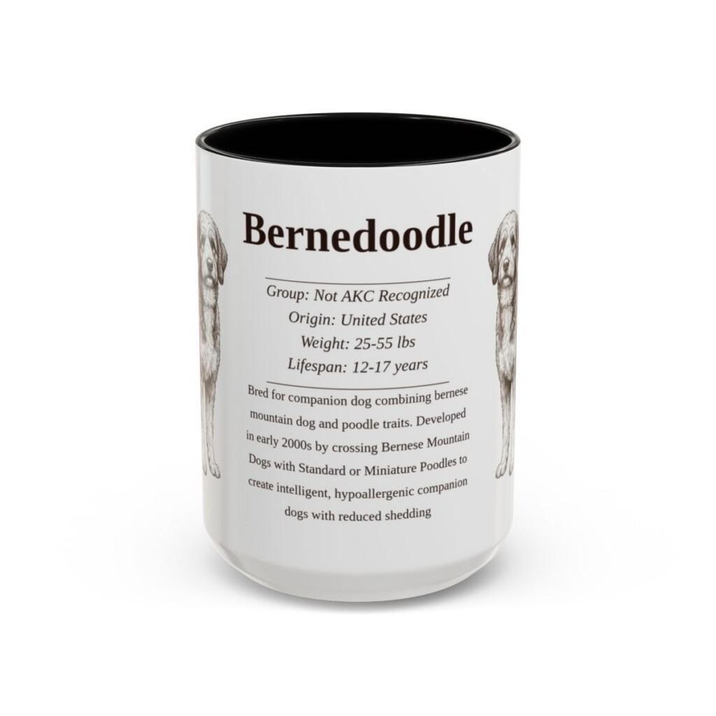 15oz Bernedoodle Mug, Illustrated Dog Breed Facts Coffee Mug, Vintage Dog Keepsake Gift