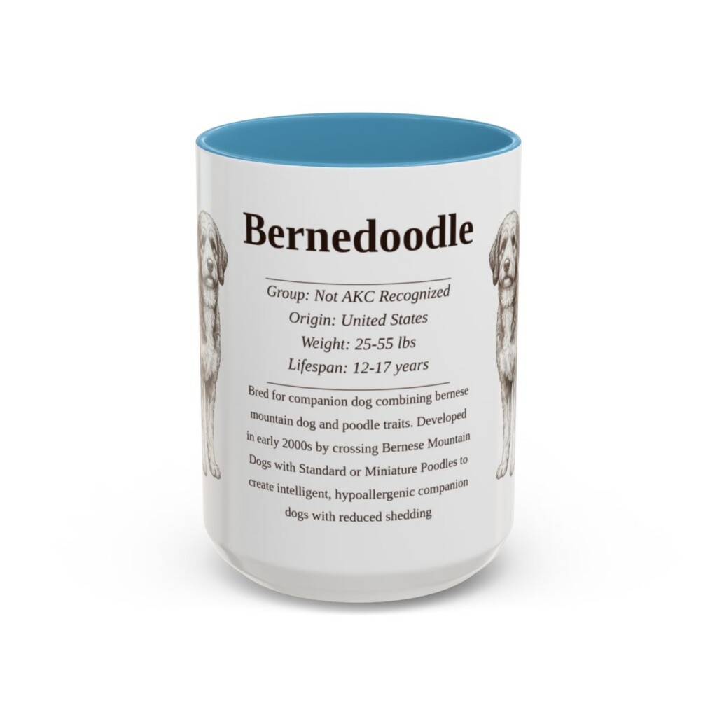 15oz Bernedoodle Mug, Illustrated Dog Breed Facts Coffee Mug, Vintage Dog Keepsake Gift