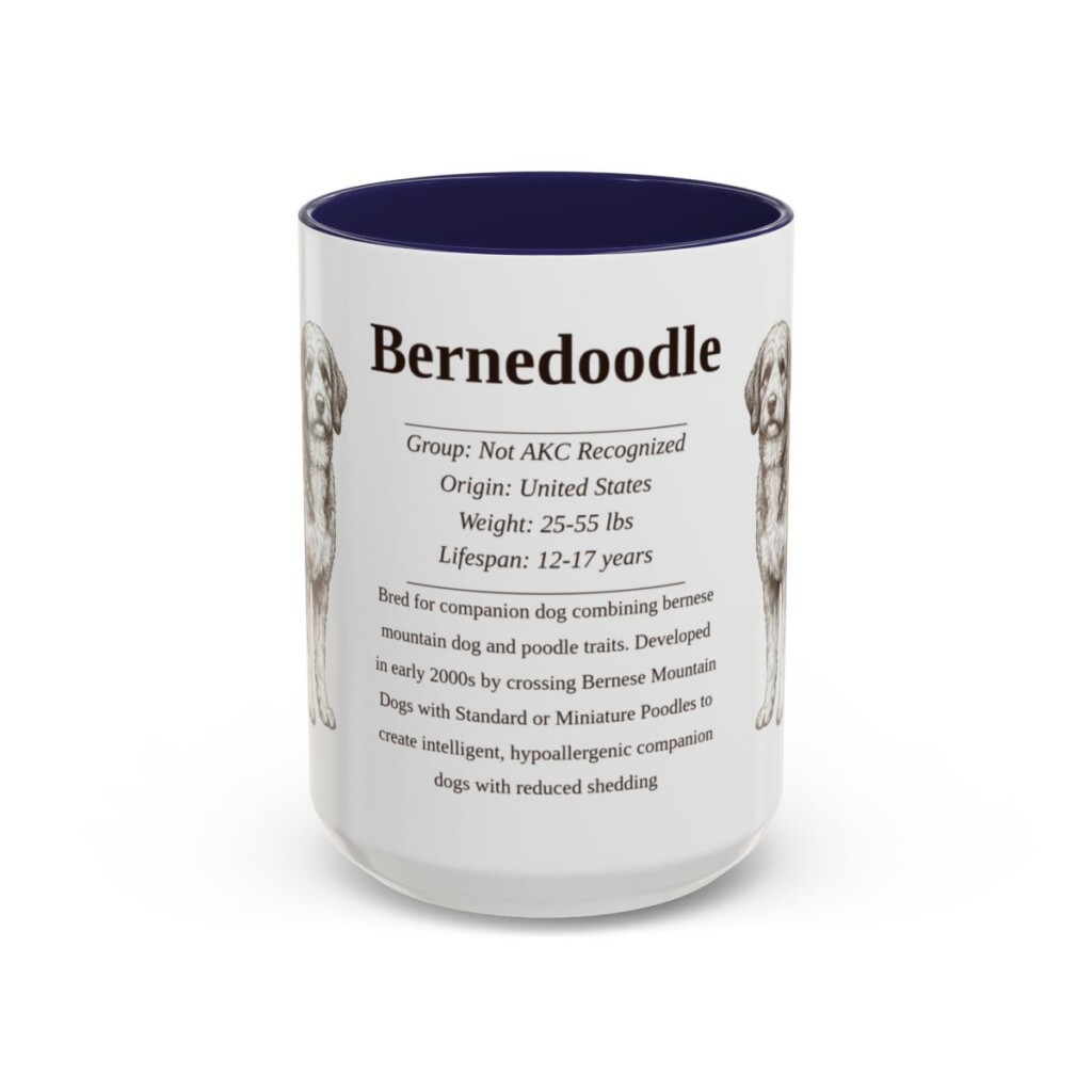 15oz Bernedoodle Mug, Illustrated Dog Breed Facts Coffee Mug, Vintage Dog Keepsake Gift