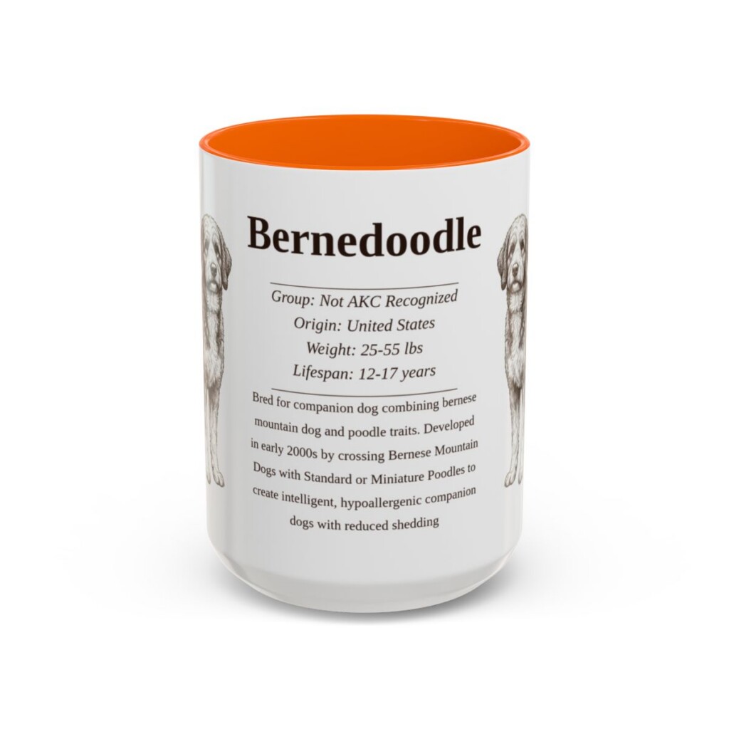 15oz Bernedoodle Mug, Illustrated Dog Breed Facts Coffee Mug, Vintage Dog Keepsake Gift