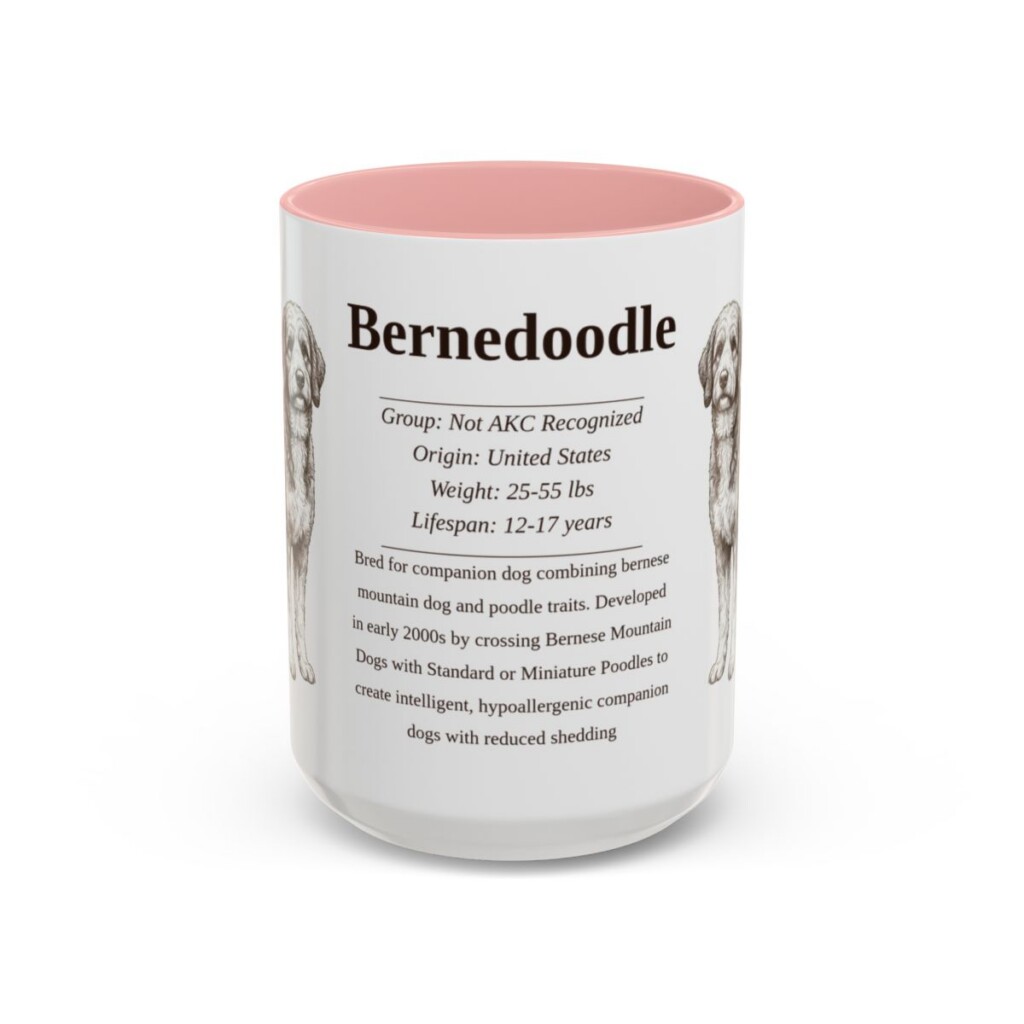 15oz Bernedoodle Mug, Illustrated Dog Breed Facts Coffee Mug, Vintage Dog Keepsake Gift
