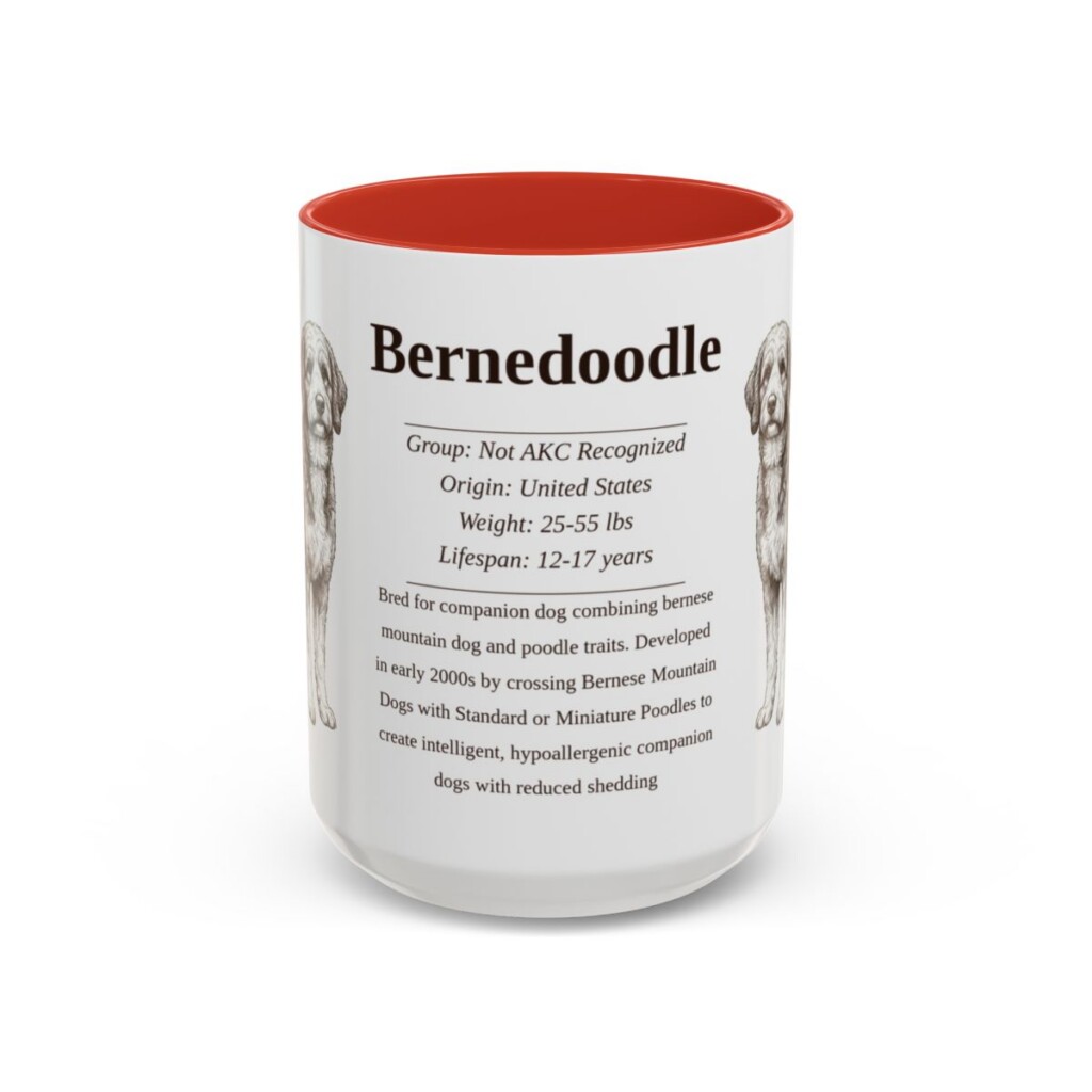 15oz Bernedoodle Mug, Illustrated Dog Breed Facts Coffee Mug, Vintage Dog Keepsake Gift