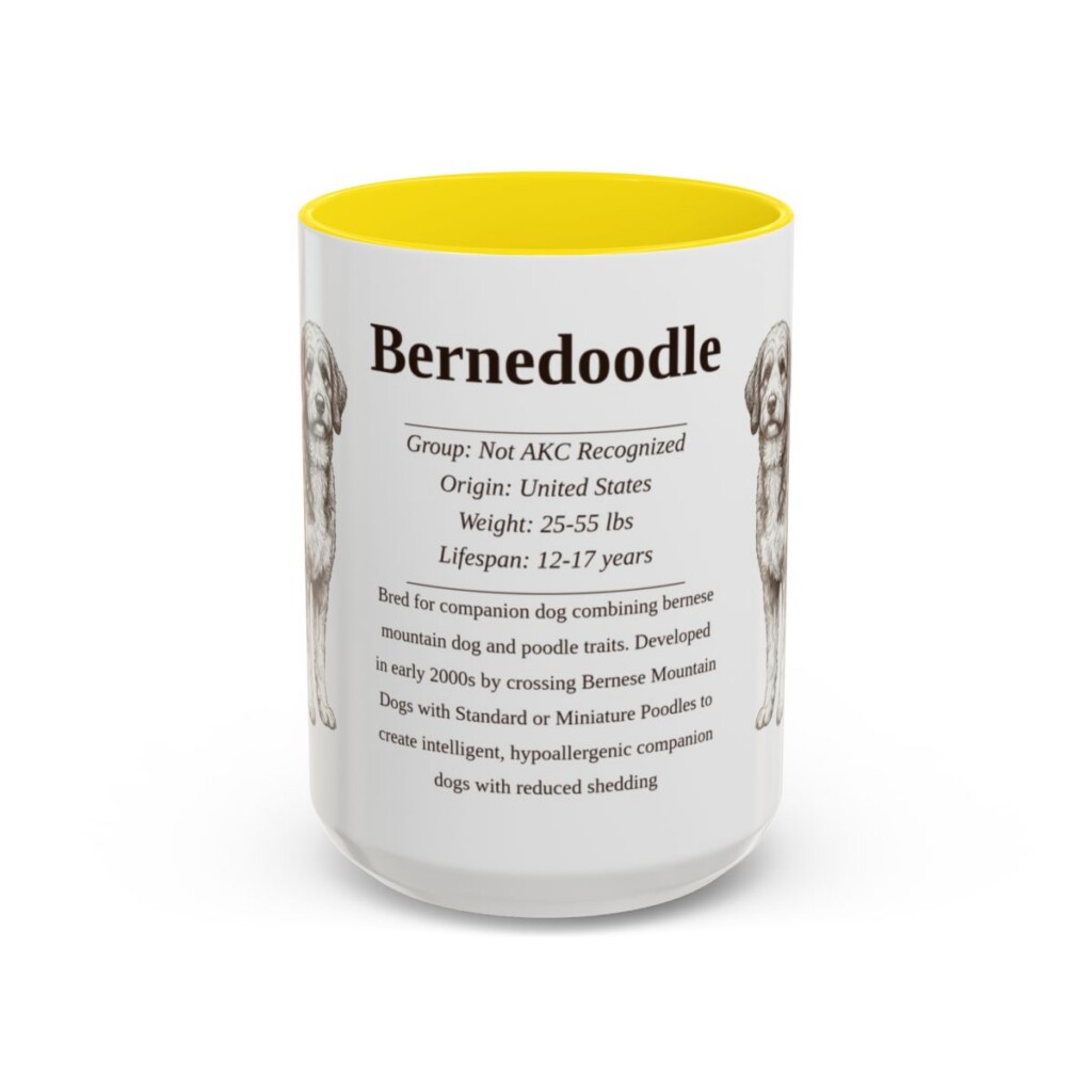 15oz Bernedoodle Mug, Illustrated Dog Breed Facts Coffee Mug, Vintage Dog Keepsake Gift
