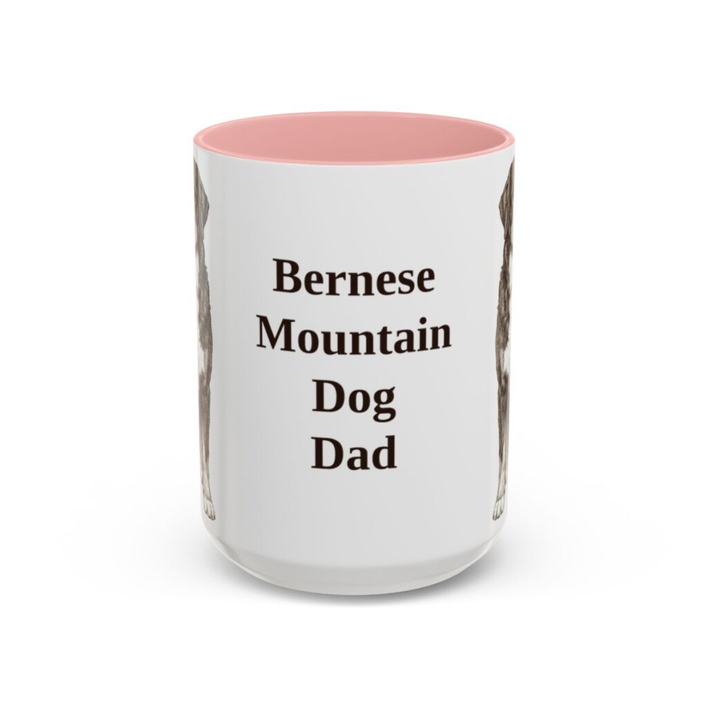 bernese-mountain-dog-mug-dad-pink-3 15oz Bernese Mountain Dog Dog Dad Mug, Vintage Sketch Coffee Mug, Dog Dad Gift