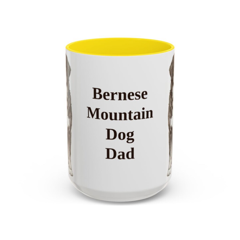 bernese-mountain-dog-mug-dad-yellow-3 15oz Bernese Mountain Dog Dog Dad Mug, Vintage Sketch Coffee Mug, Dog Dad Gift