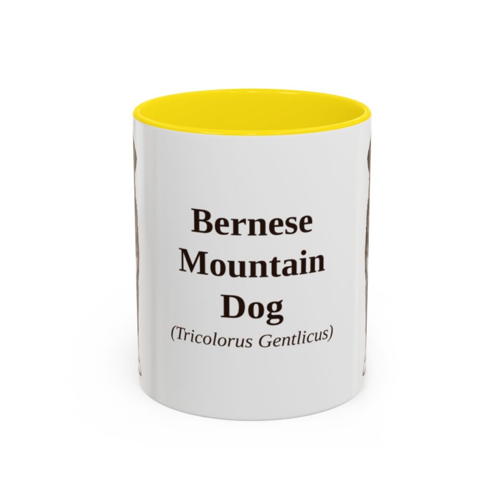 bernese-mountain-dog-mug-latin-yellow-1 11oz Bernese Mountain Dog Latin Mug, Bernese Mountain Dog, Vintage Dog Coffee Mug, Dog Lover Gift