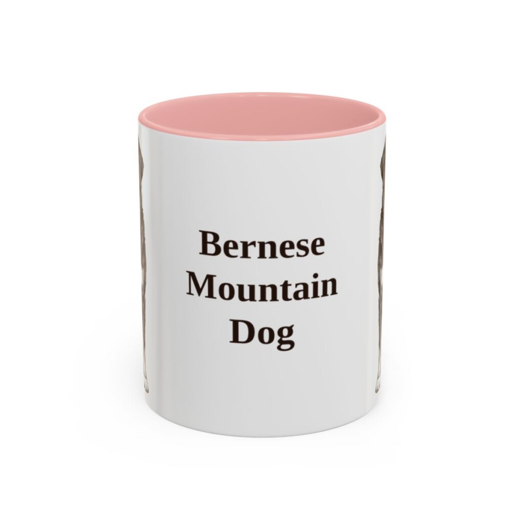 bernese-mountain-dog-mug-pink-1 11oz Bernese Mountain Dog Mug, Vintage Dog Portrait Coffee Mug, Dog Lover Gift
