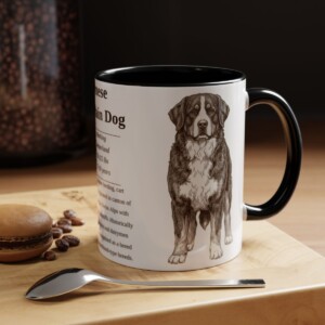 11oz Bernese Mountain Dog Mug, Illustrated Dog Breed Facts Coffee Mug, Vintage Dog Keepsake Gift