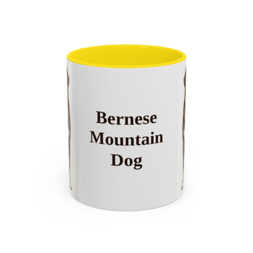 bernese-mountain-dog-mug-yellow-1 11oz Bernese Mountain Dog Mug, Vintage Dog Portrait Coffee Mug, Dog Lover Gift