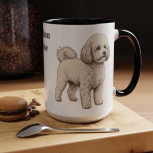 15oz Bichon Frise Mug, Vintage Dog Portrait Coffee Mug, Dog Lover Gift
