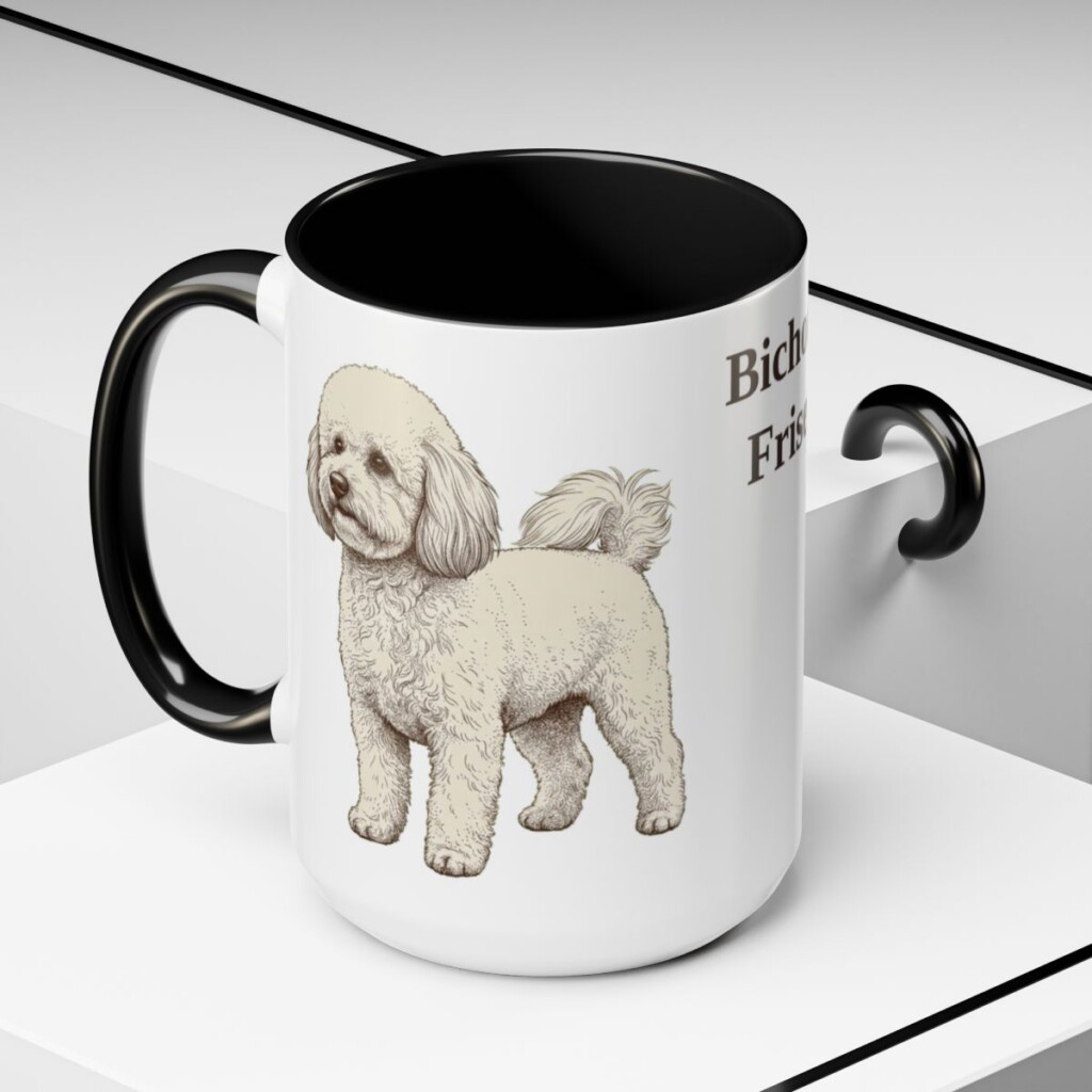 15oz Bichon Frise Mug, Vintage Dog Portrait Coffee Mug, Dog Lover Gift