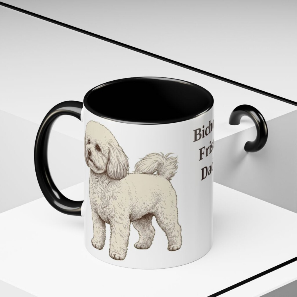 11oz Bichon Frise Dog Dad Mug, Vintage Sketch Coffee Mug, Dog Dad Gift